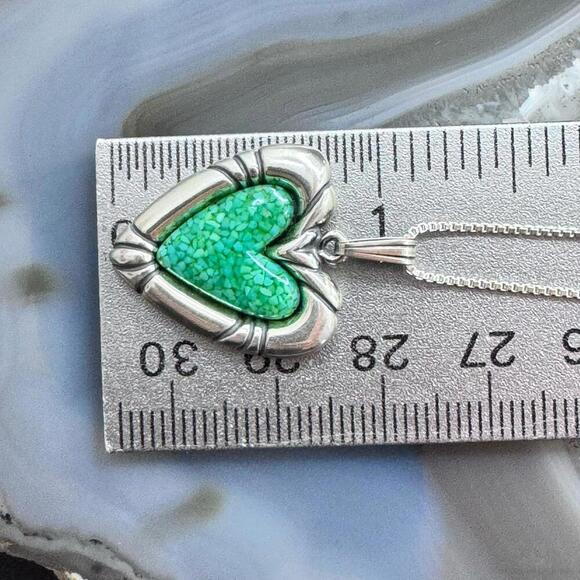 Carolyn Pollack Sterling Heart Green Turquoise Chip Inlay Pendant W/18" Necklace - Picture 10 of 10